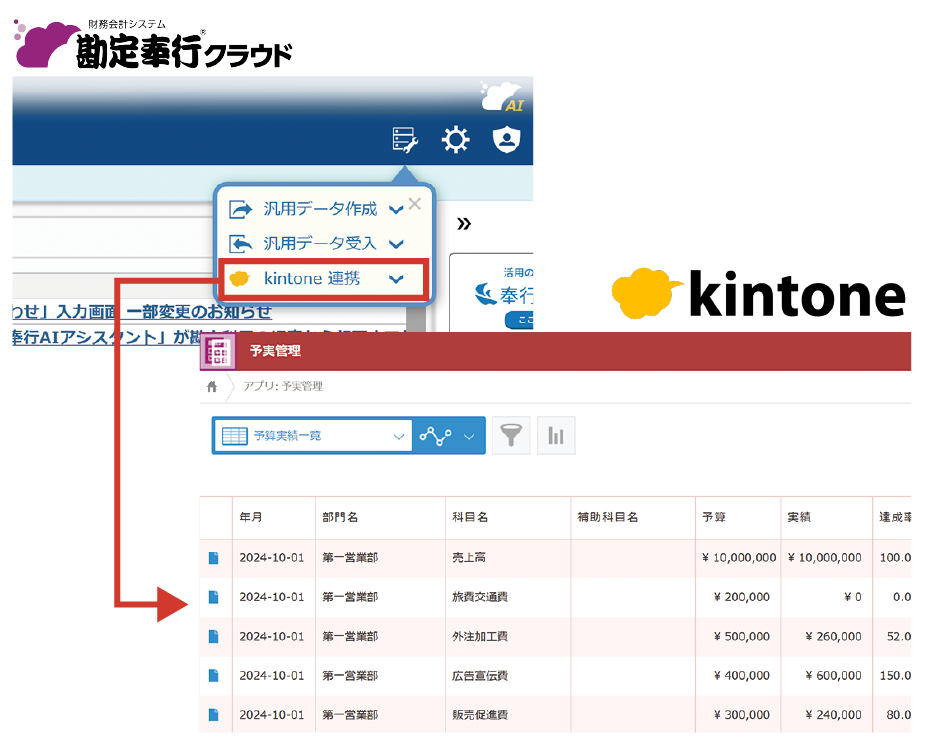 kintone × 勘定奉行クラウドは標準機能で連携可能